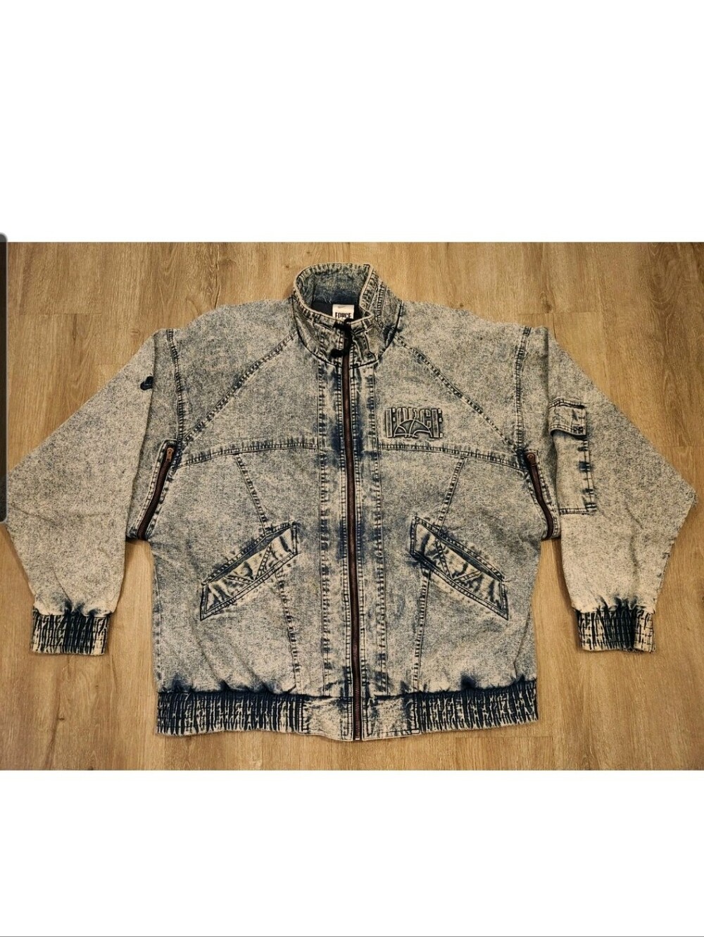 Vintage Nike Force Acid Wash Denim Jacket Full Zip Size Large / XL VTG 80s 90s